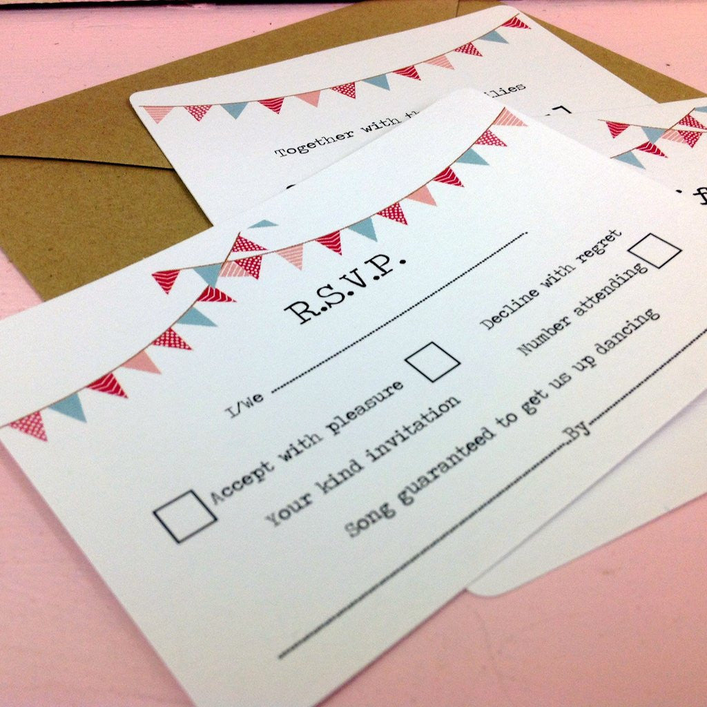 REAL WEDDINGS - Jenny & Mark Custom made Vintage Bunting Wedding Invitations