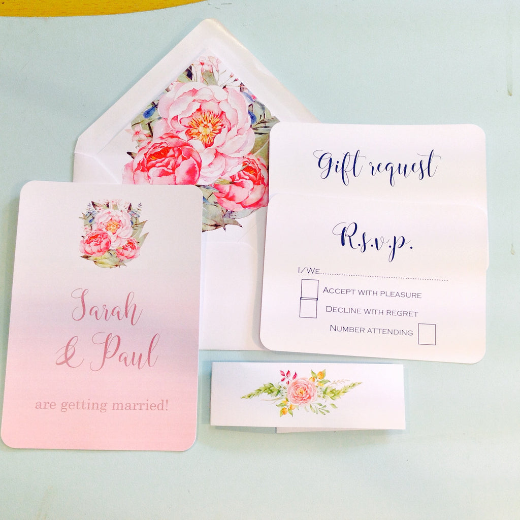 Show casing one of our ombre wedding invitations from Inspired by Script