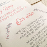 wedding. stationery, invitations, invites, custom made, tailor made, hand made, hand crafted, made to order, save the date, postboxes, personalised, tableplans, seating plans, tags, stickers, R.S.V.P.. info cards, foil, pocket fold,  signs, Inspired by Script, Northallerton, North Yorkshire, Cleveland, County Durham,