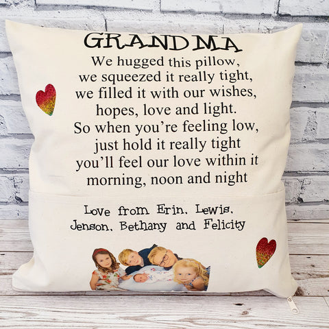 DOUBLE POCKET PERSONALISED CUSHION COVER - HUG CUSHION WITH PHOTO
