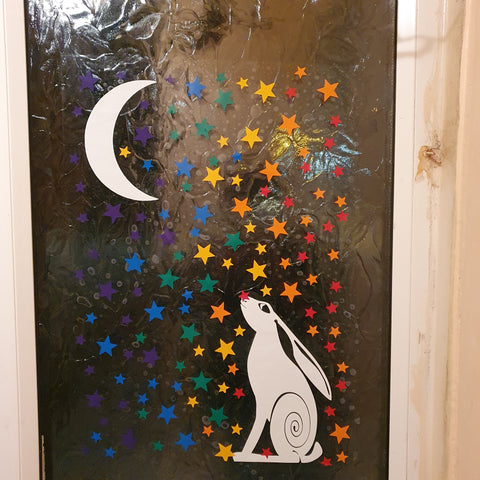 RAINBOW STARS &MOON GAZING HARE VINYL WALL/WINDOW STICKERS