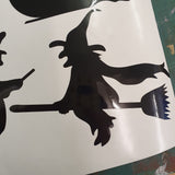 WITCH ON A BROOMSTICK DECAL FOR WINDOW CAR LAPTOP MIRROR DRINKS BOTTLE