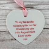 DOUBLE SIDED HEART CERAMIC HANGING ORNAMENT
