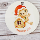 DOUBLE SIDED ROUND MDF CHRISTMAS HANGING ORNAMENT
