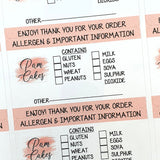 Personalised Allergen Stickers for Cakes - Allergy Information Stickers - Food Allergy Labels for Bakers,