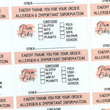 Personalised Allergen Stickers for Cakes - Allergy Information Stickers - Food Allergy Labels for Bakers,