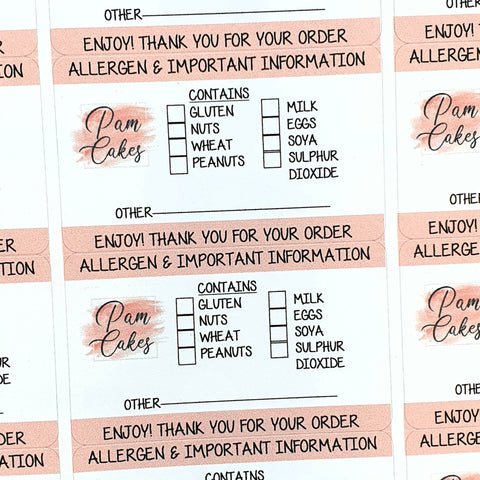 Personalised Allergen Stickers for Cakes - Allergy Information Stickers - Food Allergy Labels for Bakers,