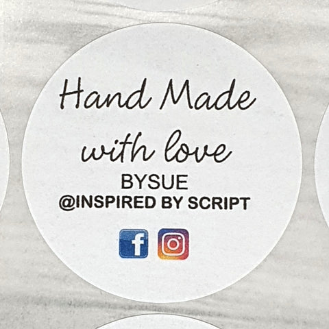 Round Stickers -HAND MADE WITH LOVE BY - 3 sizes available