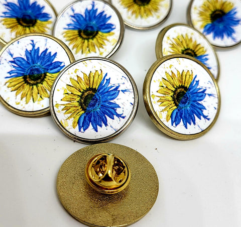 SUNFLOWER UKRAINE FUNDRAISING GOLD LAPEL BADGE