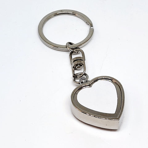 PHOTO HEART SHAPED SILVER METAL URN/ASHES KEYRING OR NECKLACE