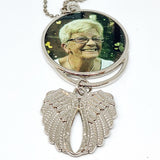 DOUBLE SIDED PEROSNALISED PHOTO MEMORY/KEEPSAKE CAR CHARM HANGING ANGEL WINGS