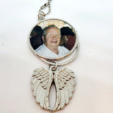 DOUBLE SIDED PEROSNALISED PHOTO MEMORY/KEEPSAKE CAR CHARM HANGING ANGEL WINGS