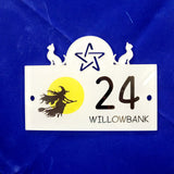 WITCH AND MOON WITH CATS FULL COLOUR ACRYLIC HOUSE SiGN