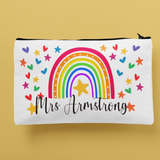 PERSONALISED PENCIL CASE BACK TO SHOOL/TEACHER RAINBOW WITH HEARTS AND STARS