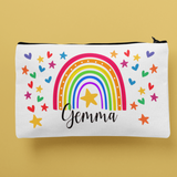 PERSONALISED PENCIL CASE BACK TO SHOOL/TEACHER RAINBOW WITH HEARTS AND STARS