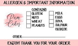 Personalised Allergen Stickers for Cakes - Allergy Information Stickers - Food Allergy Labels for Bakers,