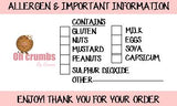 Personalised Allergen Stickers for Cakes - Allergy Information Stickers - Food Allergy Labels for Bakers,