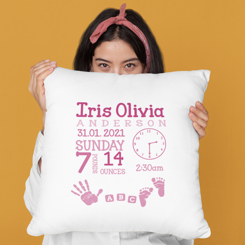 PERSONALISED BABY BIRTH KEEPSAKE CUSHION COVER
