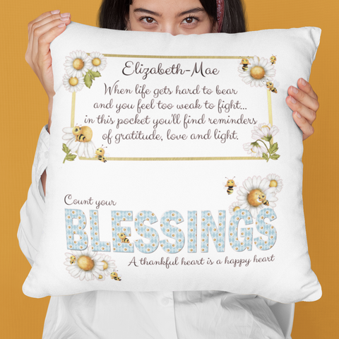 COUNT YOUR BLESSINGS APPRECIATION POCKET CUSHION WITH FILLING