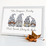 PERSONALISED GREY GNOME FAMILY PRINT