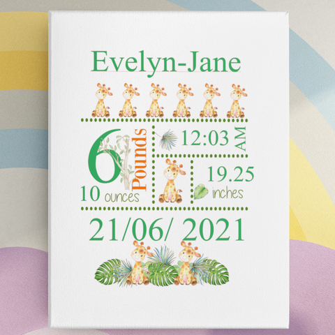 GIRAFFE PERSONALISED BABY BIRTH KEEPSAKE FRAME