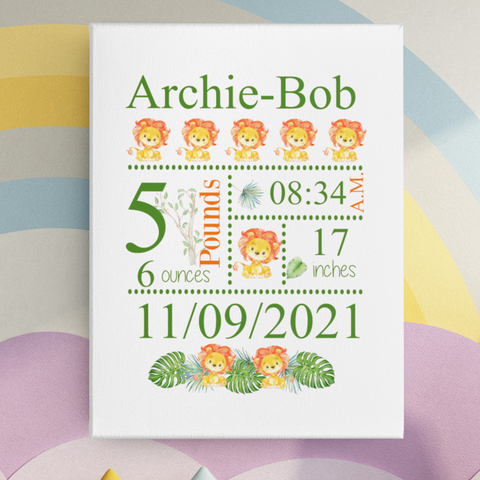 LION PERSONALISED BABY BIRTH KEEPSAKE FRAME
