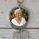 DOUBLE SIDED PEROSNALISED PHOTO MEMORY/KEEPSAKE CAR CHARM HANGING ANGEL WINGS