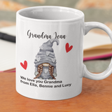 PERSONALISED MUM, AUNTY, GRANDMA  GREY GNOME MUG / COASTER