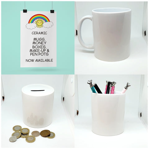 PERSONALISED CERAMIC MUG, MONEY BOX, PEN OR MAKE-UP POT