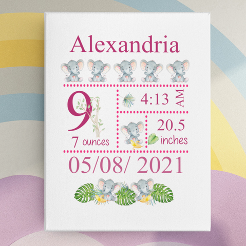 E ELEPHANT PERSONALISED BABY BIRTH KEEPSAK FRAME