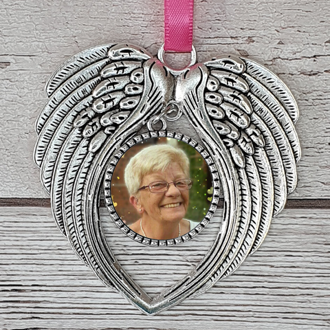 MEMORY PHOTO HANGING ANGEL WINGS & TREE OF LIFE  CHARM