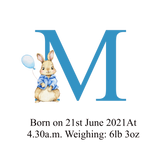 PERSONALISED BABY BIRTH KEEPSAKE INITIAL CUSHION COVER WITH PINK OR BLUE RABBIT