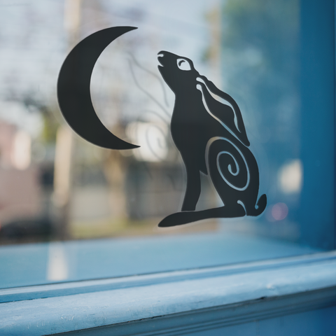 MOON GAZING HARE VINYL DECAL FOR WINDOW CAR LAPTOP MIRROR DRINKS BOTTLE