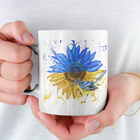 SUNFLOWER & NIGHTINGALE SPLASH UKRAINE FUNDRAISING MUG