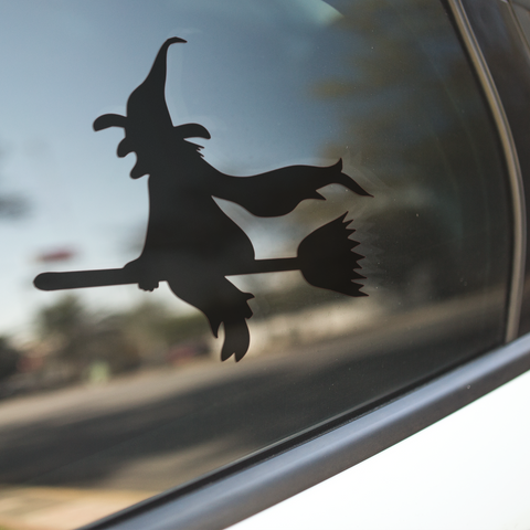 WITCH ON A BROOMSTICK DECAL FOR WINDOW CAR LAPTOP MIRROR DRINKS BOTTLE
