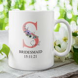 PURPLE FLOWER INITIAL & NAME MUG / COASTER BRIDAL PARTY GIFT