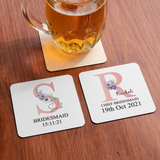 PURPLE FLOWER INITIAL & NAME MUG / COASTER BRIDAL PARTY GIFT