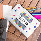 PERSONALISED PENCIL CASE BACK TO SHOOL COLOURFUL CRAYONS