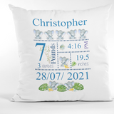 ELEPHANT PERSONALISED BABY BIRTH KEEPSAK CUSHION COVER