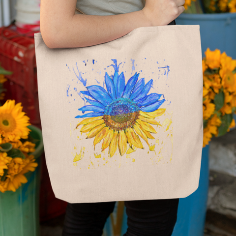 SUNFLOWER SPLASH FUNDRAISING TOTE BAG WITH SHORT BLACK HANDLES- 37cm x 42cm