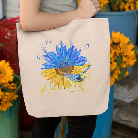 SUNFLOWER & NIGHTINGALE SPLASH FUNDRAISING TOTE BAG WITH SHORT BLACK HANDLES- 37cm x 42cm