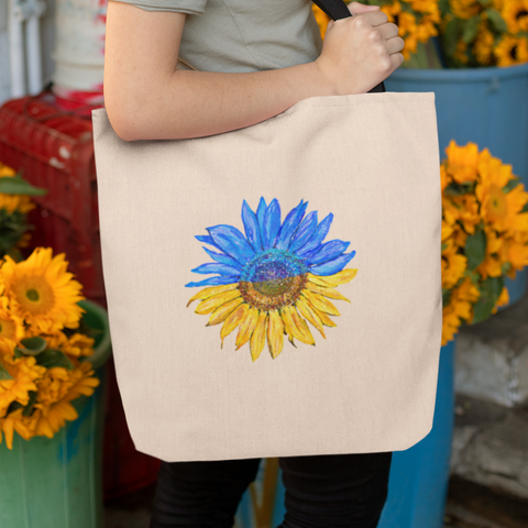 SUNFLOWER FUNDRAISING TOTE BAG WITH SHORT BLACK HANDLES- 37cm x 42cm