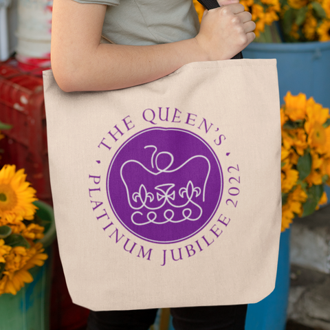 QUEENS PLATINUM JUBILEE 2022 TOTE BAG WITH SHORT BLACK HANDLES- 37cm x 42cm