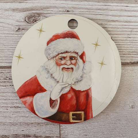 DOUBLE SIDED ROUND MDF CHRISTMAS SANTA HANGING ORNAMENT