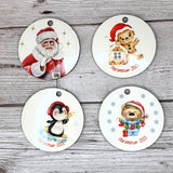 5 x DOUBLE SIDED ROUND MDF CHRISTMAS HANGING ORNAMENT