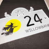 WITCH AND MOON WITH CATS FULL COLOUR ACRYLIC HOUSE SiGN