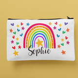 PERSONALISED PENCIL CASE BACK TO SHOOL/TEACHER RAINBOW WITH HEARTS AND STARS