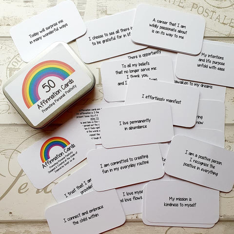 50 AFFIRMATION CARDS IN TIN