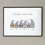 PERSONALISED GREY GNOME FAMILY PRINT
