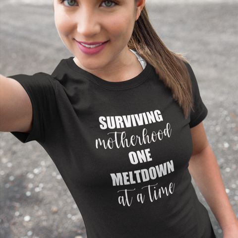 SURVIVING MOTHERHOOD ONE MELTDOWN AT A TIME - LADYFIT T-SHIRT